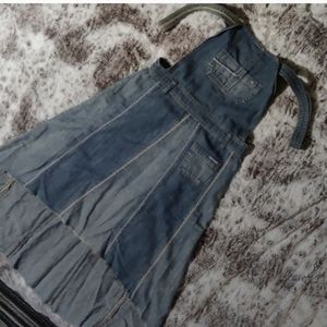 Vintage Free People patch hi lo asymmetrical denim jumper overall skirt dress 4